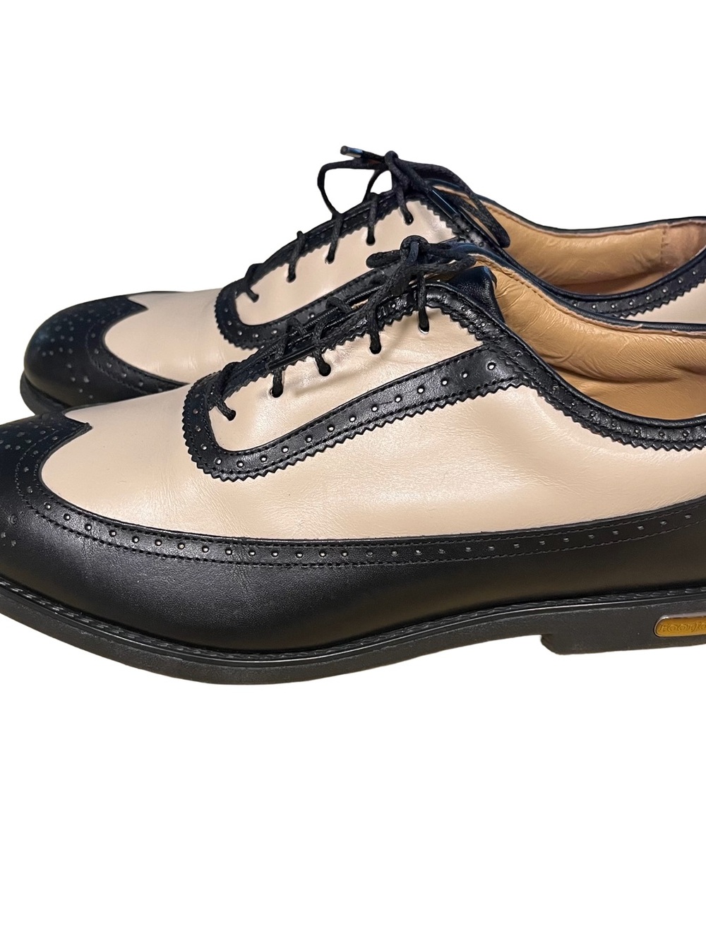 NEW FootJoy Europa Women’s Golf Shoes Sz 10 Black Beige Wingtip Oxford Leather - Picture 3 of 8